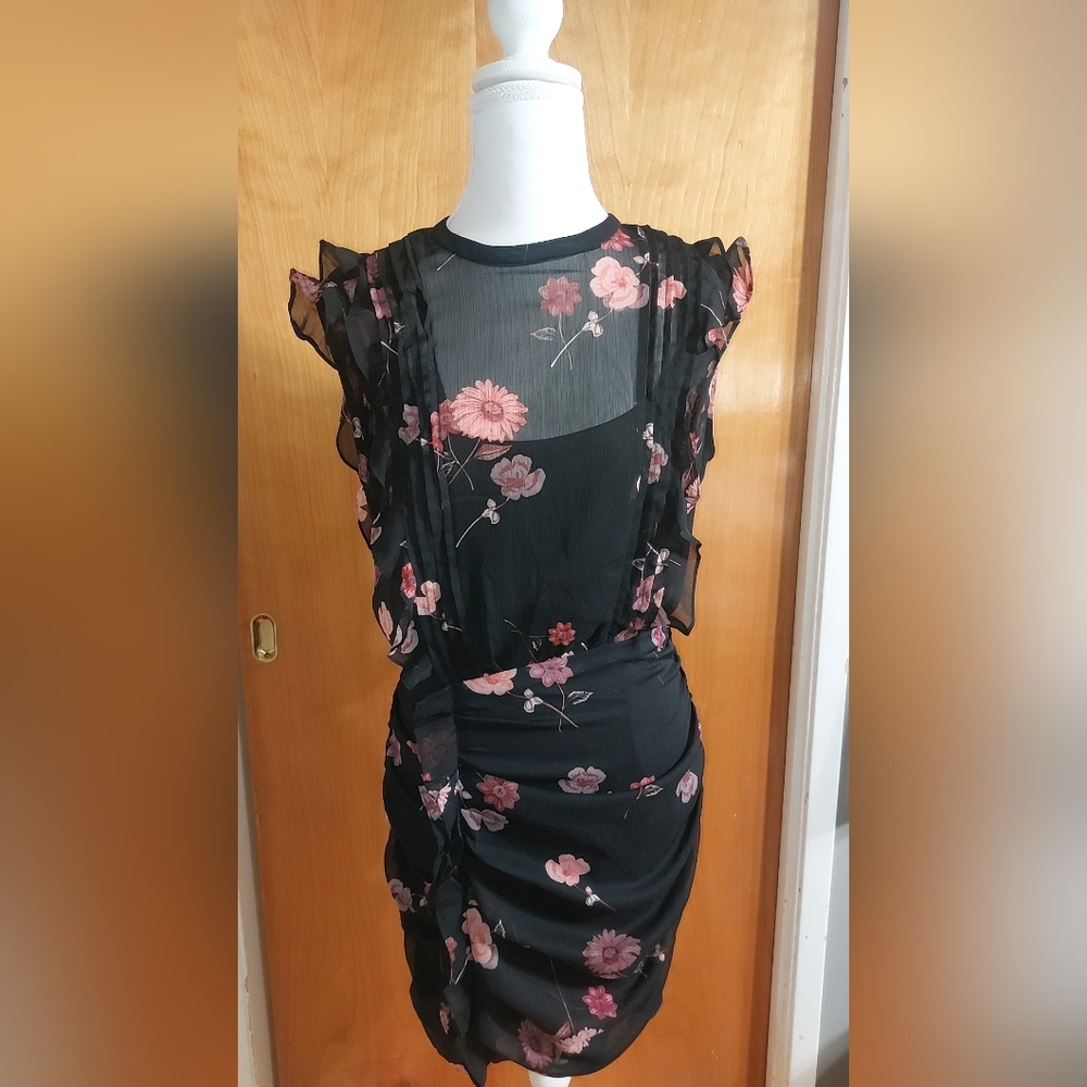 Express Black and Pink Floral Mini Dress